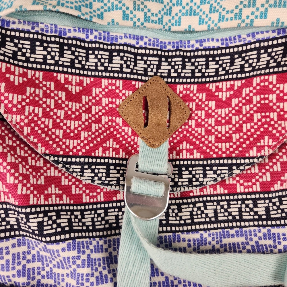 Lands End Backpack Boho Drawstring Aztec Print Southwest Waterproof Rucksack - Picture 5 of 12